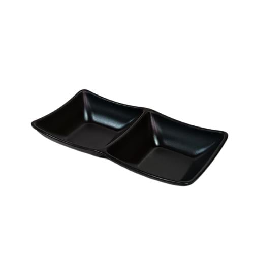 Black melamine sauce dish with 2 compartments