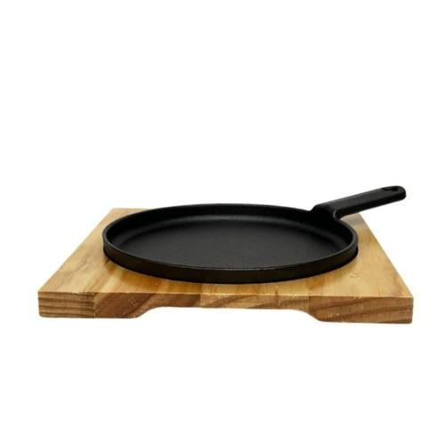 صحن زهر دائري بمقبض اسود وقاعدة خشبية 20 سم