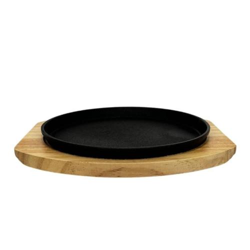 صحن زهر دائري اسود وقاعدة خشبية 26 سم