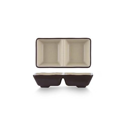Melamine plate with sauce, square, 2 compartments, 7*3 cm