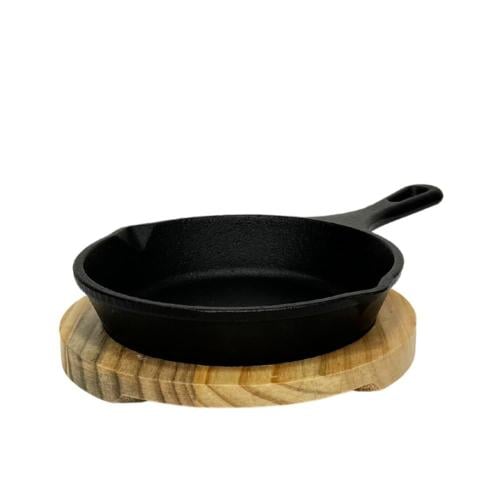 صاج زهر دائري بمقبض اسود وقاعدة خشبية 20 سم