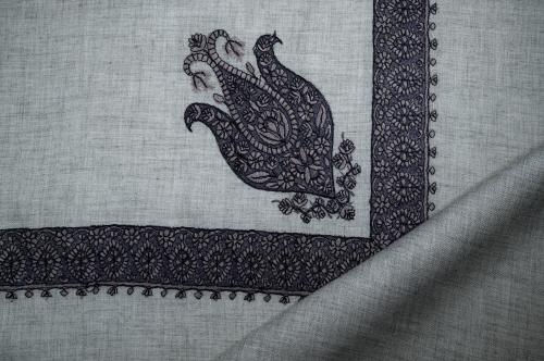 شال ميرينو كشميري تطريز فيروزي