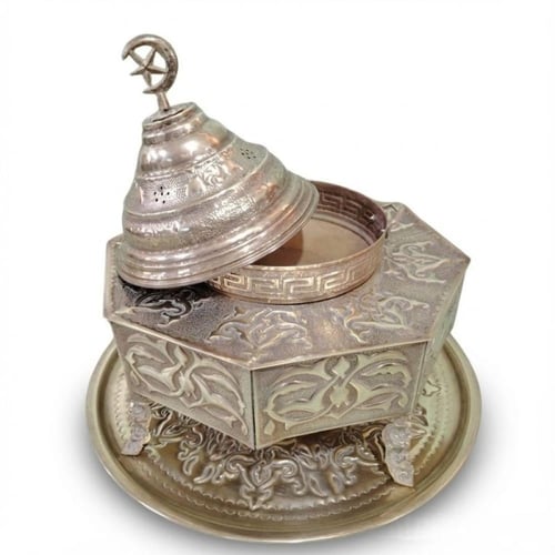 منقل نحاسي فاخر مع صينية سدر كبيرة – نقش يدوي تراث...