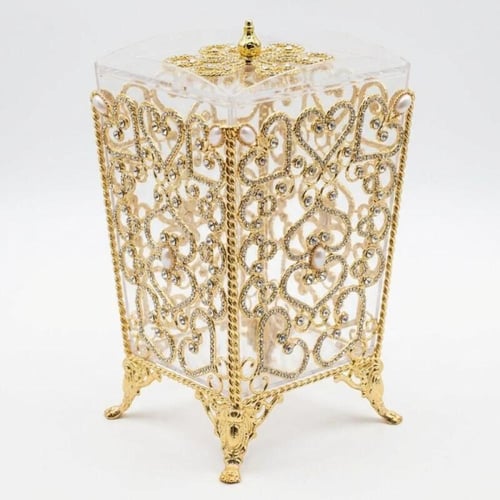 طقم سلة مهملات وعلبة مناديل فاخرة من النحاس المطعّ...