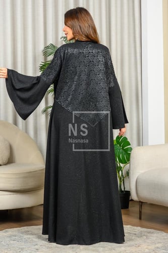 عباية فرنسية دبل كلوش دانتيل مع شك يدوي وقماش فكرو...