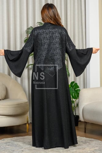 عباية فرنسية دبل كلوش دانتيل مع شك يدوي وقماش فكرو...