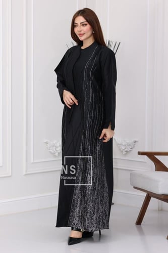 عباية تفتة مشجر بالجوانب ورسمة الشك اليدوي