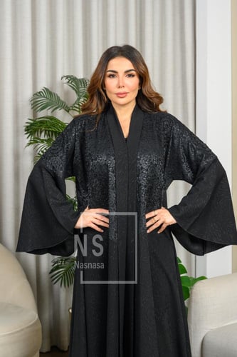 عباية فرنسية دبل كلوش دانتيل مع شك يدوي وقماش فكرو...