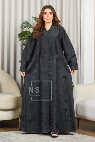 عباية تفتة ساده مع قصة الجاكار المشجر والشك اليدوي