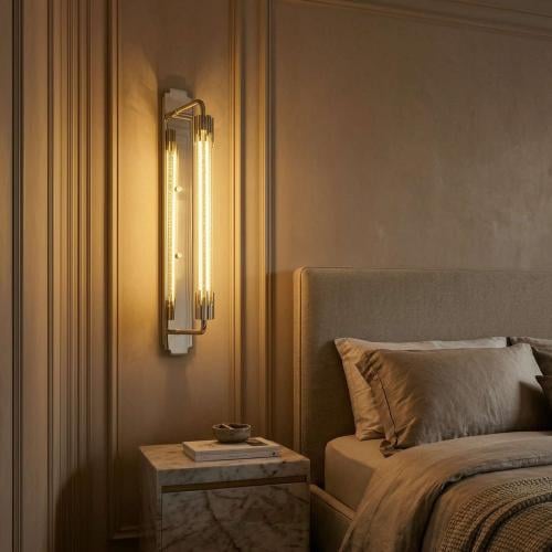 أبليك جداري LED فضي بأنبوب زجاج و3 ألوان إضاءة – ارتفاع 60 سم