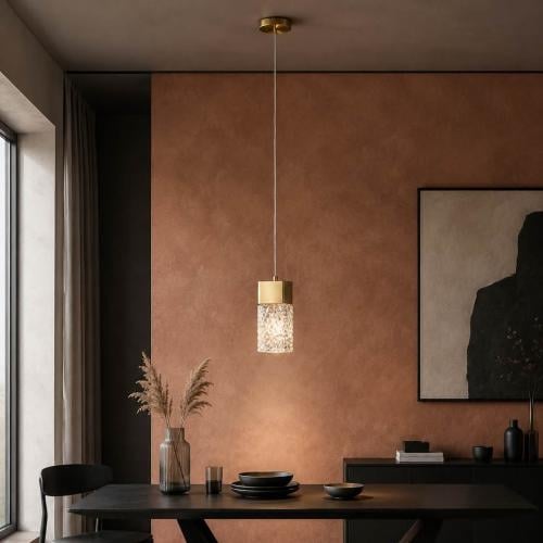 علاقي مودرن LED ذهبي بتصميم مكعب مع زجاج شفاف بنقشة كريستالية – 18 سم