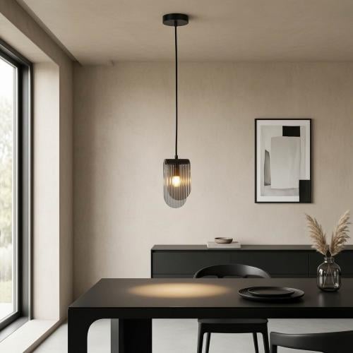 علاقي مودرن زجاج دخاني مضلّع مع قاعدة سقف سوداء – 22 سم