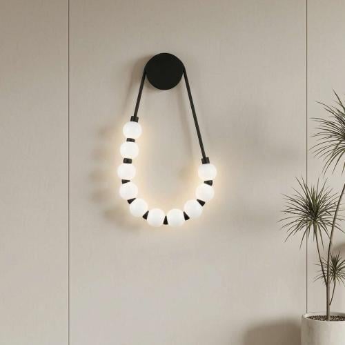 أبليك جداري مودرن LED باللون الأسود بتصميم كرات مضيئة متتالية و3 ألوان إضاءة – ارتفاع 55 سم