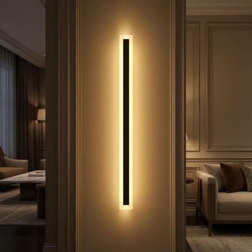 أبليك جداري LED مودرن أسود – 3 ألوان إضاءة ارتفاع 120 سم