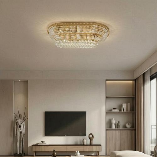 لطش سقفي كريستال ذهبي بتصميم بيضاوي متعدد الطبقات – 100 × 50 سم