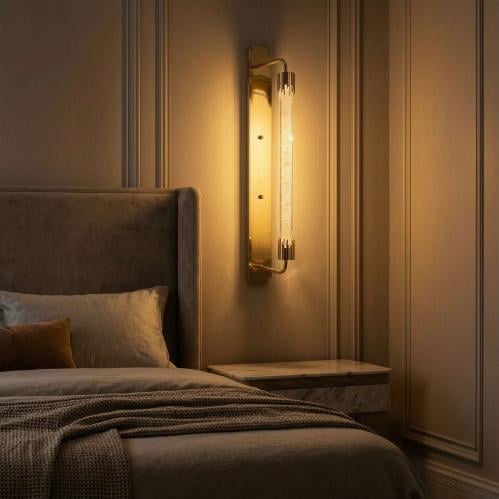 أبليك جداري LED ذهبي بأنبوب زجاج و3 ألوان إضاءة – ارتفاع 60 سم