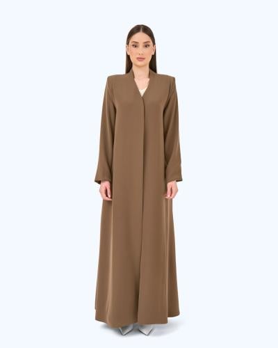 Khaki Brown Crepe High Neck Abaya
