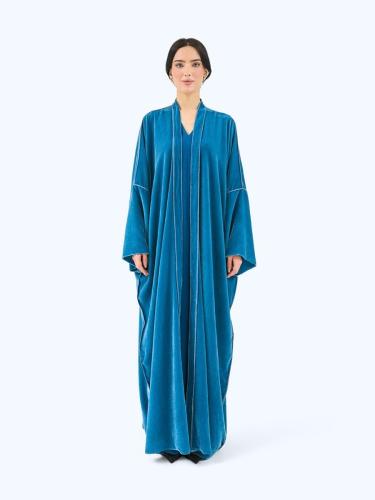 Aqua Blue Velvet Bisht Abaya