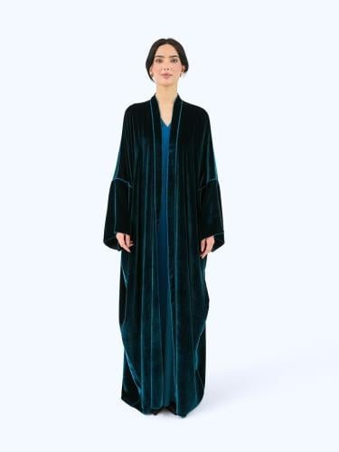 Teal Green Velvet Bisht Abaya