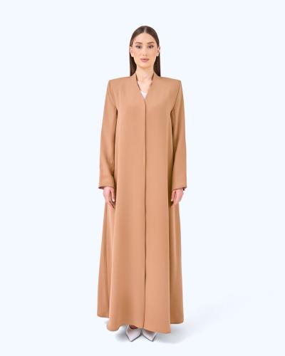 Tan Brown Crepe High Neck Abaya
