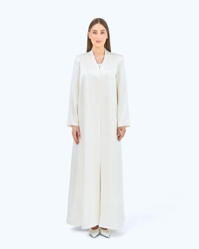 Off White Crepe Satin High Neck Abaya