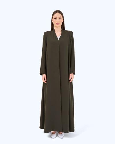 Dark Olive Green Crepe High Neck Abaya