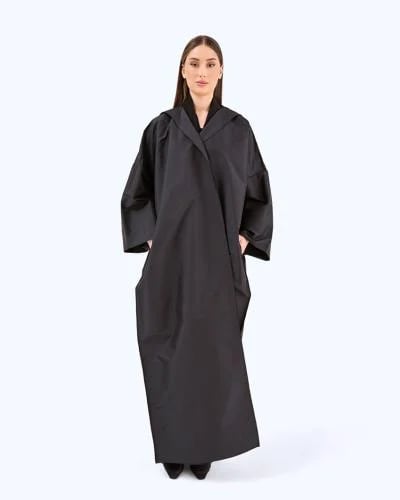 Ink Black Taffeta Hoodie-Inspired Abaya