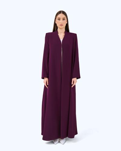 Aubergine Purple Crepe High Neck Abaya