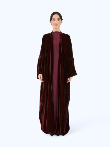 Maroon Velvet Bisht Abaya