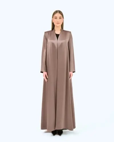 Warm Grey Crepe Satin High Neck Abaya