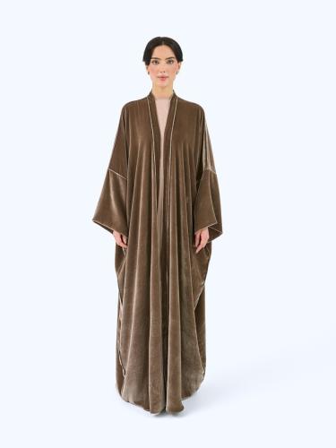 Warm Grey Velvet Bisht Abaya