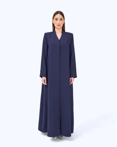 Teal Blue Crepe High Neck Abaya