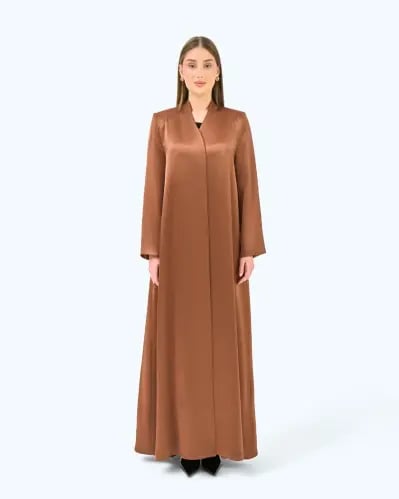Clay Brown Crepe Satin High Neck Abaya