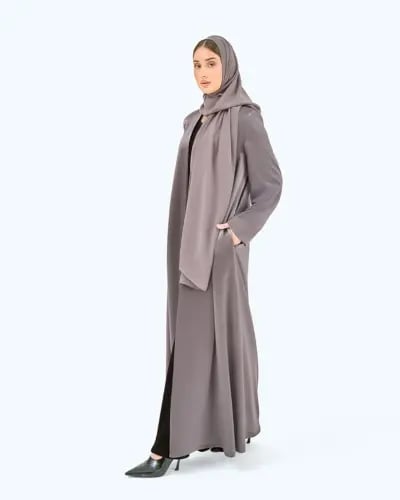 Cool Grey Crepe Satin High Neck Abaya