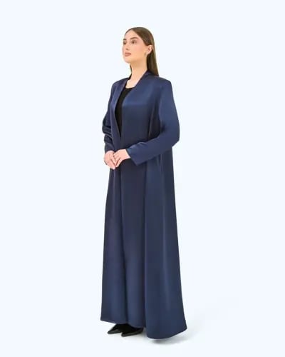 Navy Blue Crepe Satin High Neck Abaya