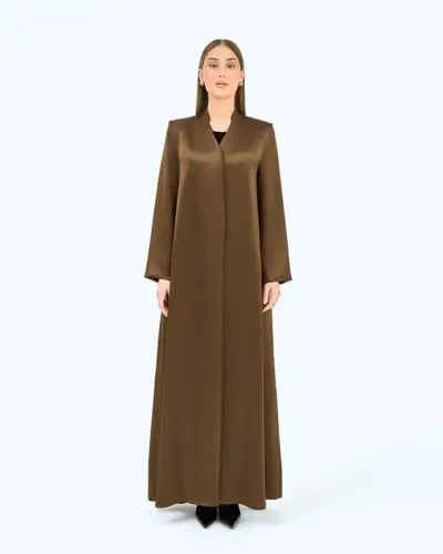 Olive Green Crepe Satin High Neck Abaya