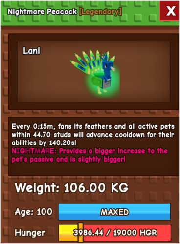 nightmare peacock 106kg