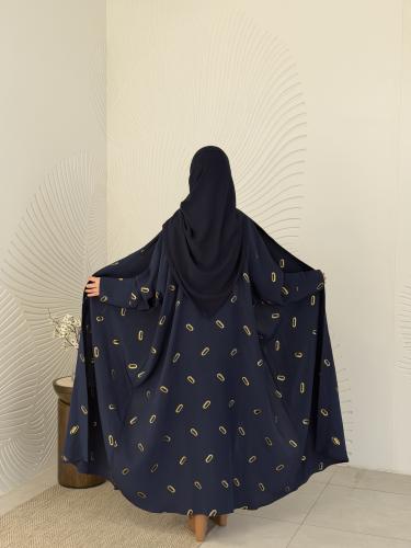 عباية حرير إيطالي برسمات ذهبية وقصة نص فراشة