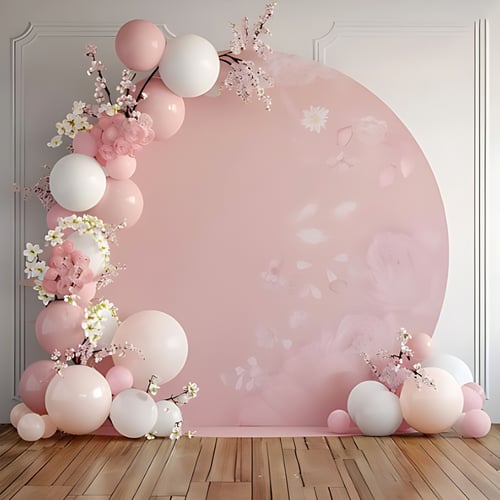 استاند دائري منسق بالبولونات والورد الصناعي