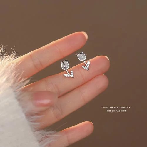Tulip earrings, silver, 925 karat