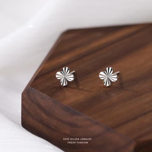 Gold earrings with clover flower, 925 silver