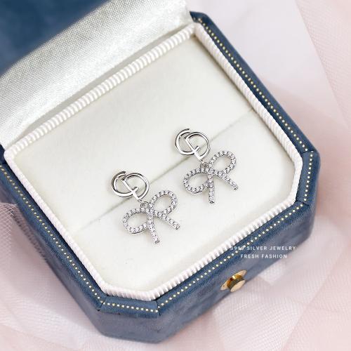 Elegant bow earrings, silver, 925 karat