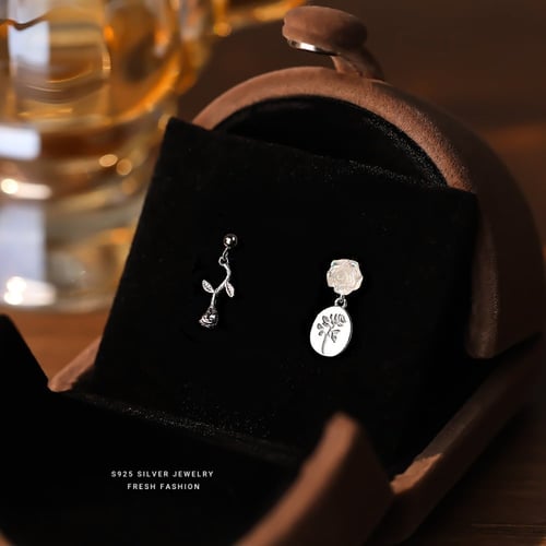 French rose earrings 925 sterling silver