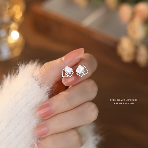 Silver square earrings, 925 karat