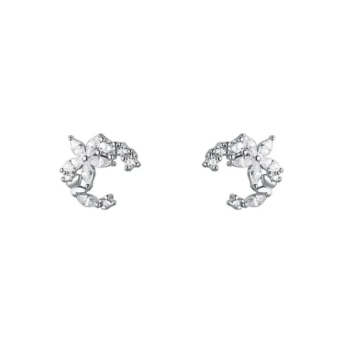 Flower butterfly earrings, silver, 925 karat