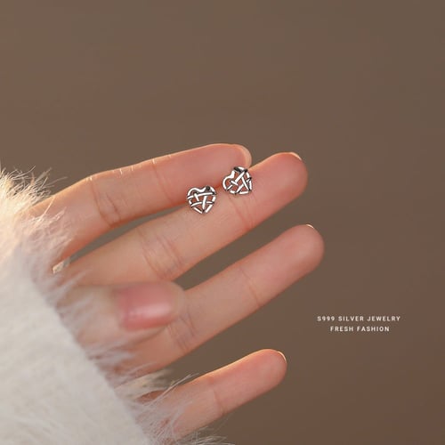 Heart fabric earrings, 925 karat silver