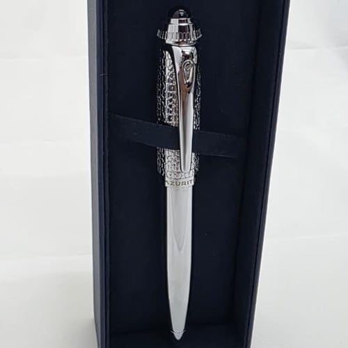 قلم أزورتي فضي بتاج أسود