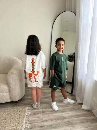 طقم اليوم الوطني السعودي ة۶ تيشيرت شورت للأطفال