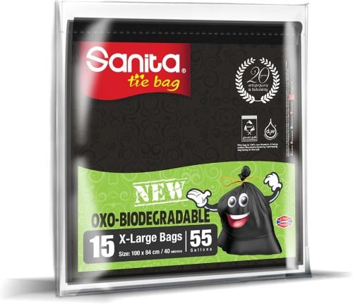 سانيتا أبو ربطة أكياس النفاية القابلة للتحلل، 55 غ...