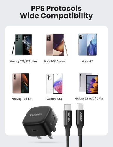 شاحن سريع UGREEN بقدرة 25 واط USB-C مع كابل USB-C...